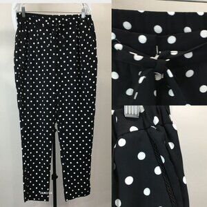 KARL LAGERFELD Paris Black White Polka Dot Belted/Tie Waist Tapered Leg Pant